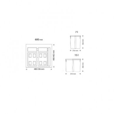 Šiukšliadėžių komplektai 600 mm pločio spintelei 1