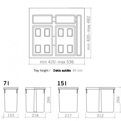 Šiukšliadėžių komplektai 600 mm pločio spintelei 2