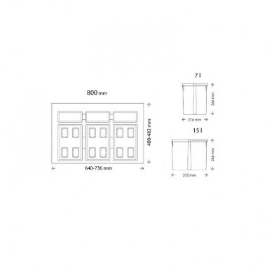 Šiukšliadėžių komplektai 800 mm pločio spintelei 1