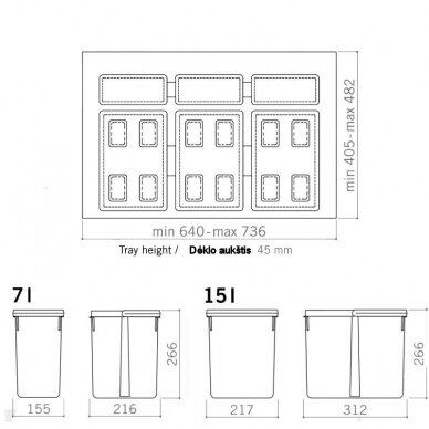 Šiukšliadėžių komplektai 800 mm pločio spintelei 2
