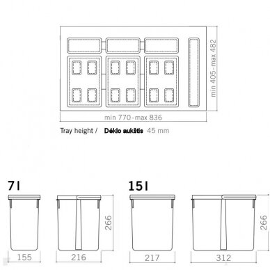 Šiukšliadėžių komplektai 900 mm pločio spintelei 1