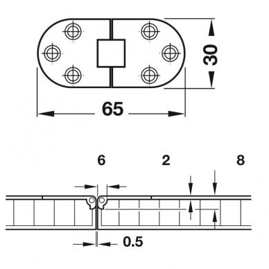 Self-Supporting Hinge, for Folding and Sewing Machine Tables, bronze 2