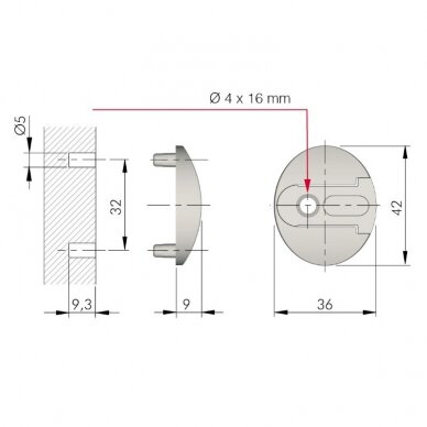 Sānu montāžas plāksne, ar 2 kniedēm ø=5 mm 1