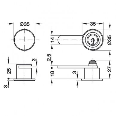 Glass door cam lockfor double door, for glue fixing 1