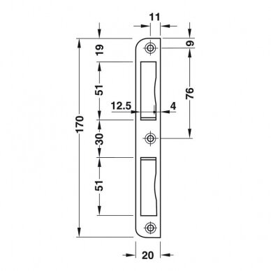 Spynos plokštelė durims 20x20 mm 1