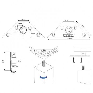 Triangular plate with bushing for leg fastening 3