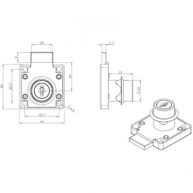 Zamek uniwersalny 19x22mm 1